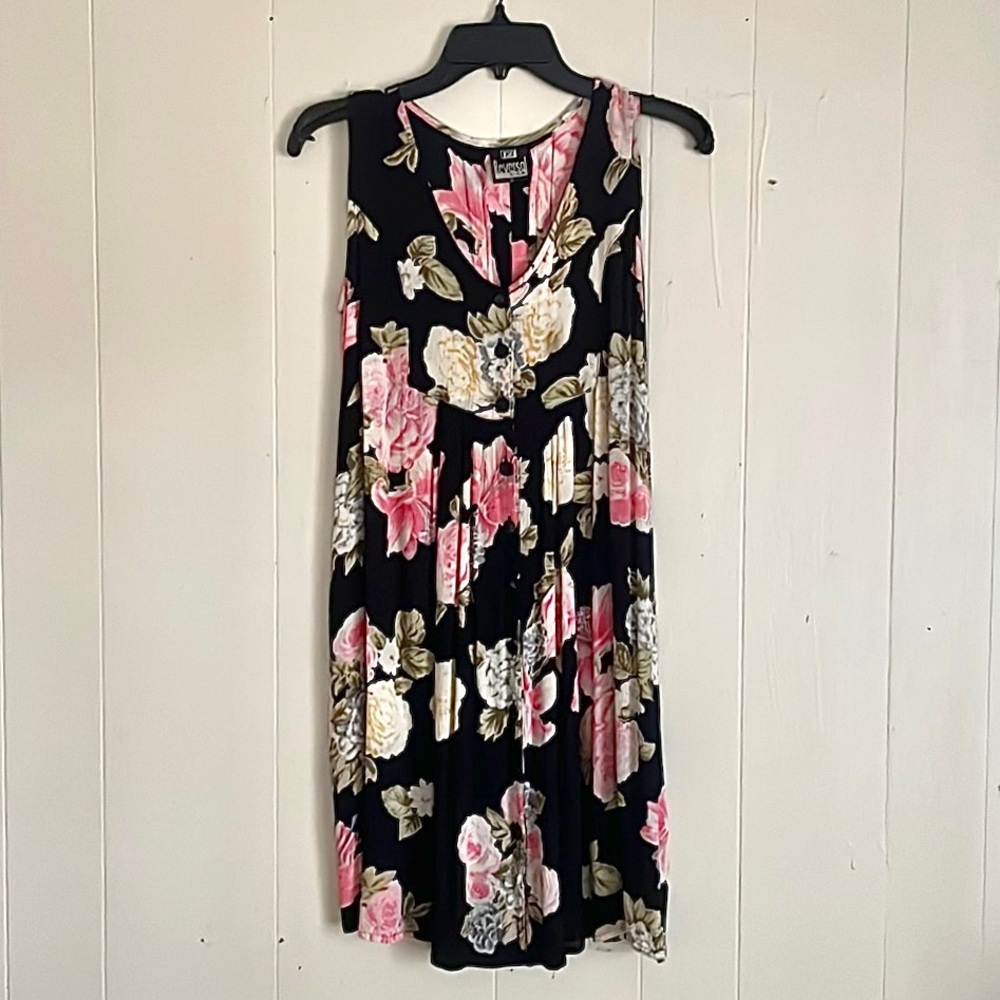 90s Ribbed Floral Grunge Style Drapey Tank Dress by Reversal USA Size Small
